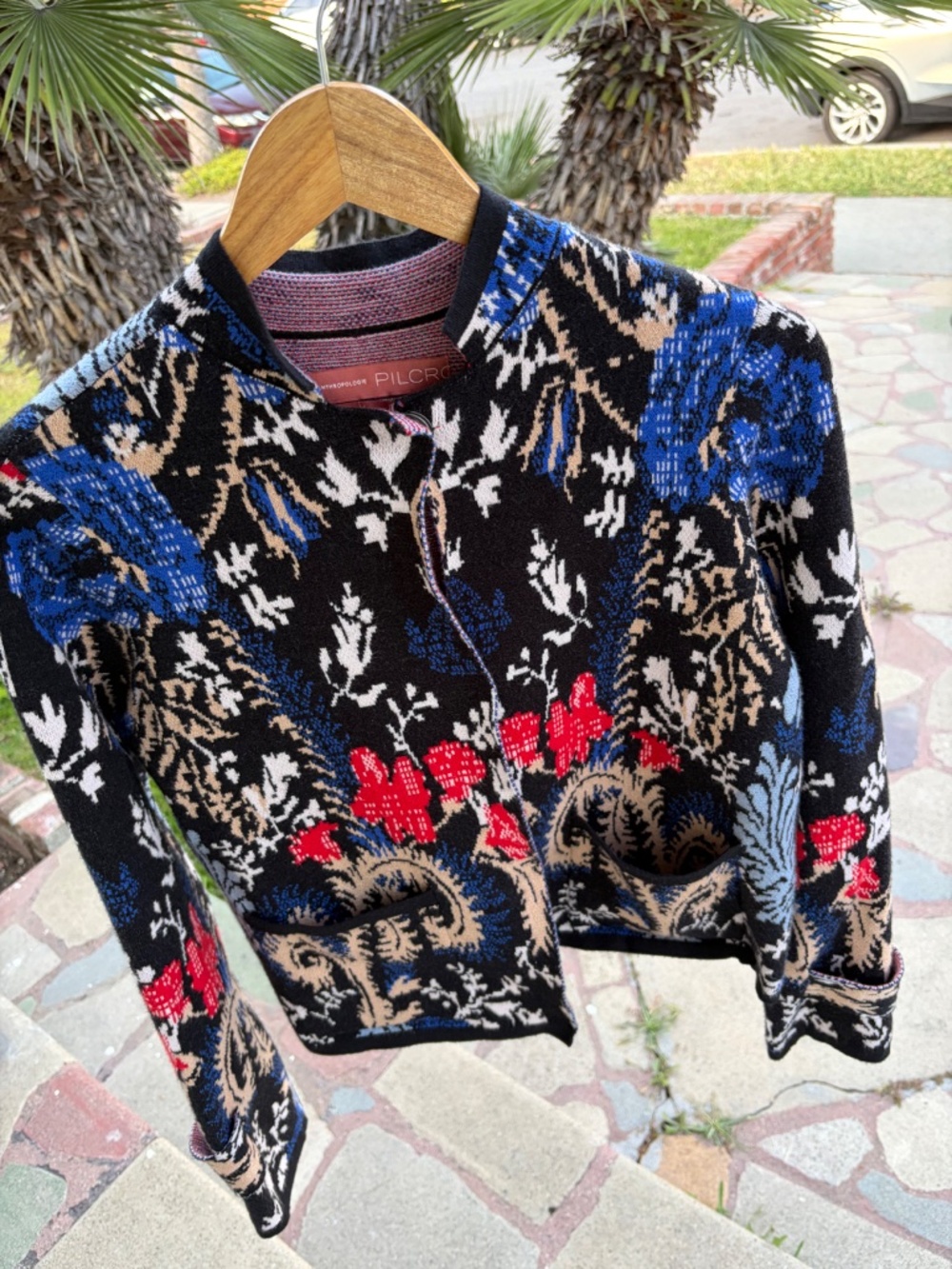 Anthropologie Pilcro Floral Knit Jacket Cardigan – Boho Statement | Size M - Picture 3 of 10